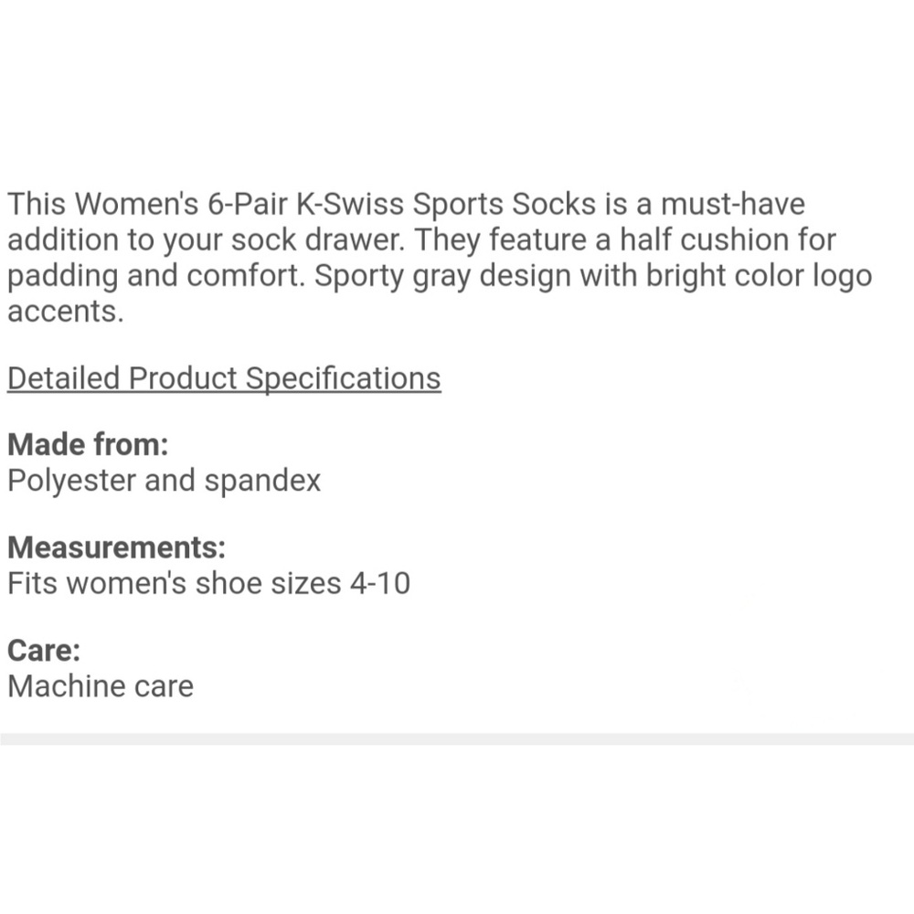 K-SWISS Sports Socks (6 pack) - Picture 3 of 3